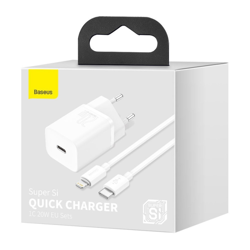 Greitas įkroviklis iPhone Super Si 1C 20W maitinimo tiekimas + USB-C - Lightning kabelis 1m baltas