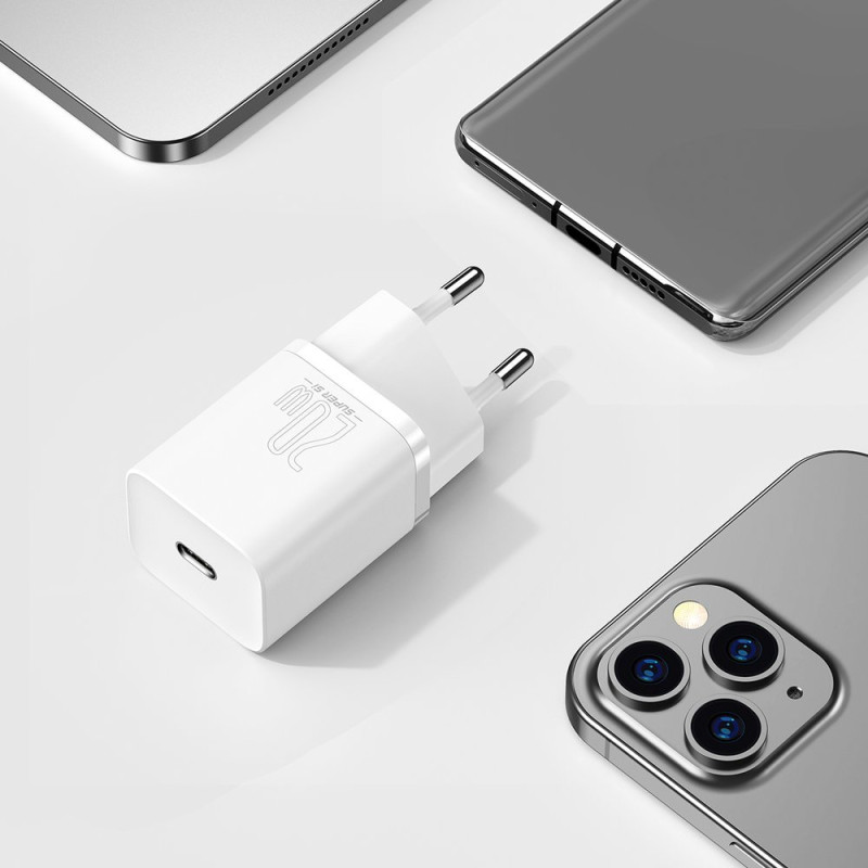 Greitas įkroviklis iPhone Super Si 1C 20W maitinimo tiekimas + USB-C - Lightning kabelis 1m baltas