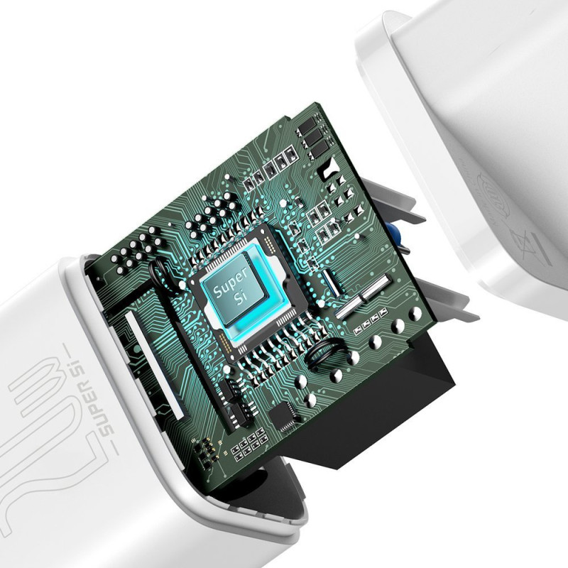 Greitas įkroviklis iPhone Super Si 1C 20W maitinimo tiekimas + USB-C - Lightning kabelis 1m baltas