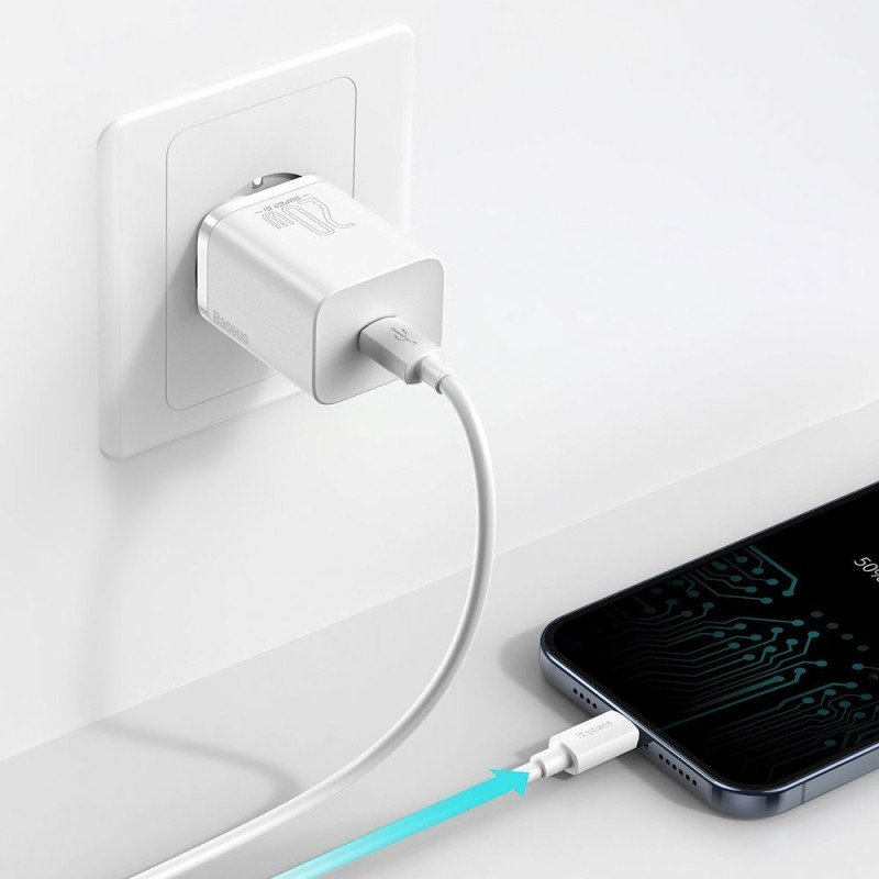 Greitas įkroviklis iPhone Super Si 1C 20W maitinimo tiekimas + USB-C - Lightning kabelis 1m baltas