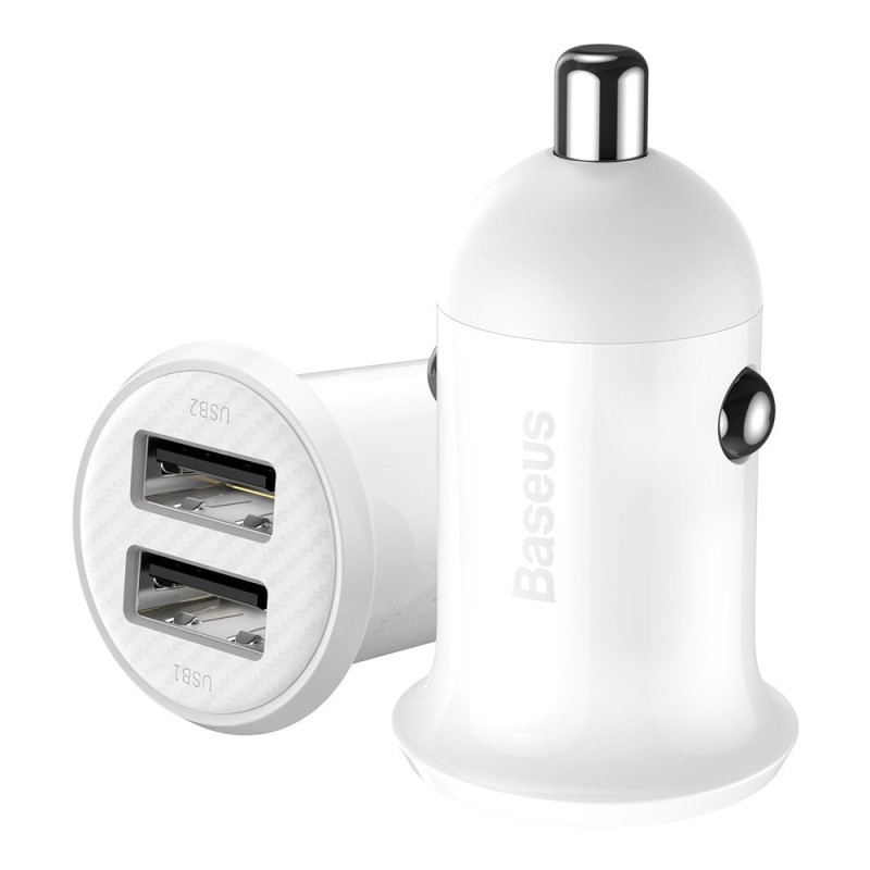 Grain Pro 2x USB 4.8A automobilinis įkroviklis cigarečių degiklio lizdui, baltas