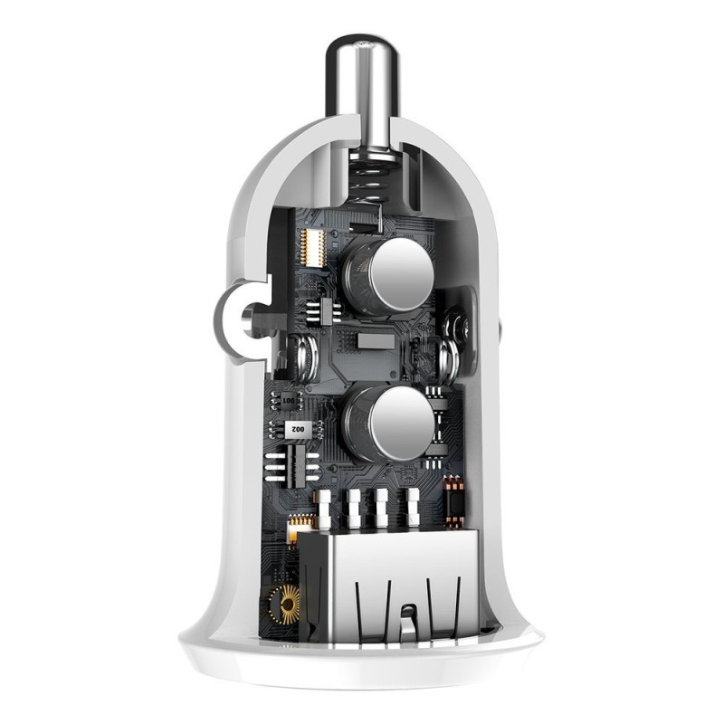 Grain Pro 2x USB 4.8A automobilinis įkroviklis cigarečių degiklio lizdui, baltas