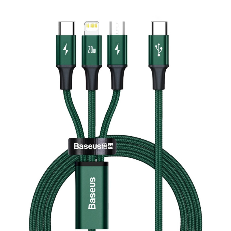 
Rapid 3in1 kabelis USB-C - USB-C / Lightning / micro USB 20 W 1,5 m žalias
