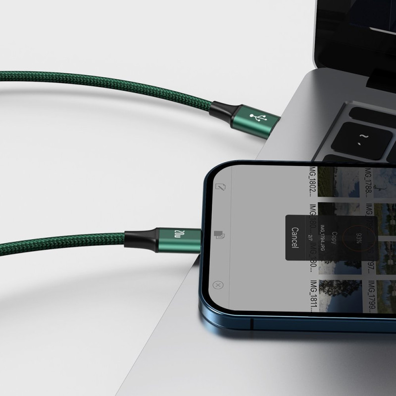 Rapid 3in1 kabelis USB-C - USB-C / Lightning / micro USB 20 W 1,5 m žalias
