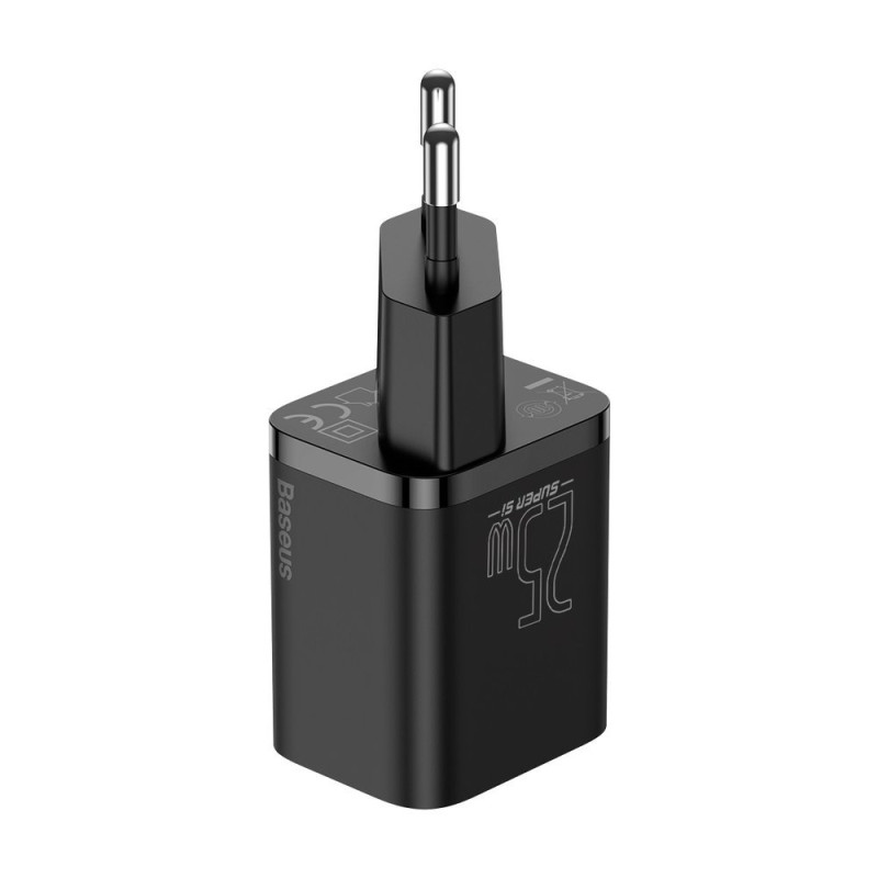 Super Si QC PD 25W 3A greitas įkroviklis + USB-C laidas 1m juodas