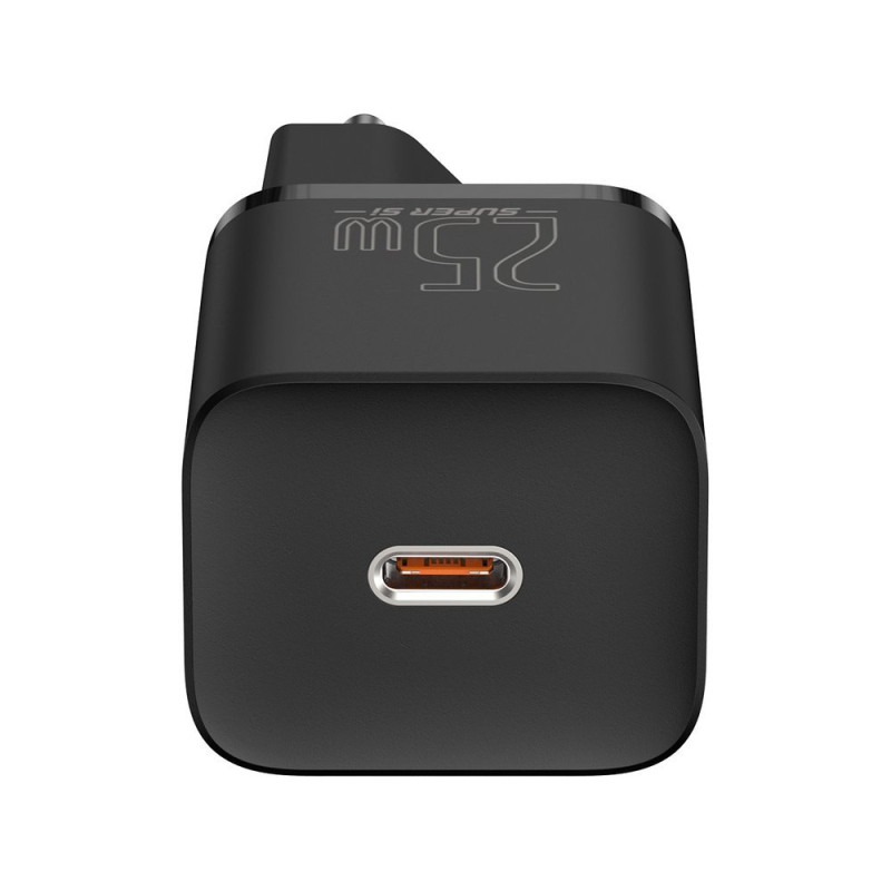 Super Si QC PD 25W 3A greitas įkroviklis + USB-C laidas 1m juodas