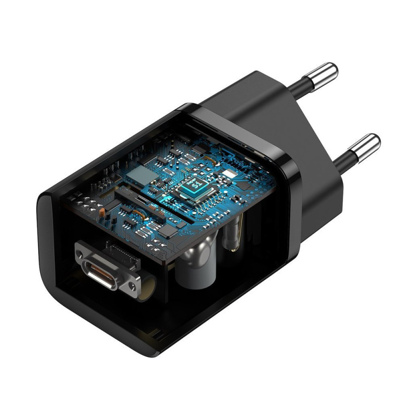 Super Si QC PD 25W 3A greitas įkroviklis + USB-C laidas 1m juodas