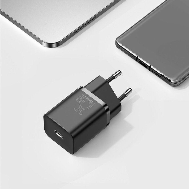 Super Si QC PD 25W 3A greitas įkroviklis + USB-C laidas 1m juodas