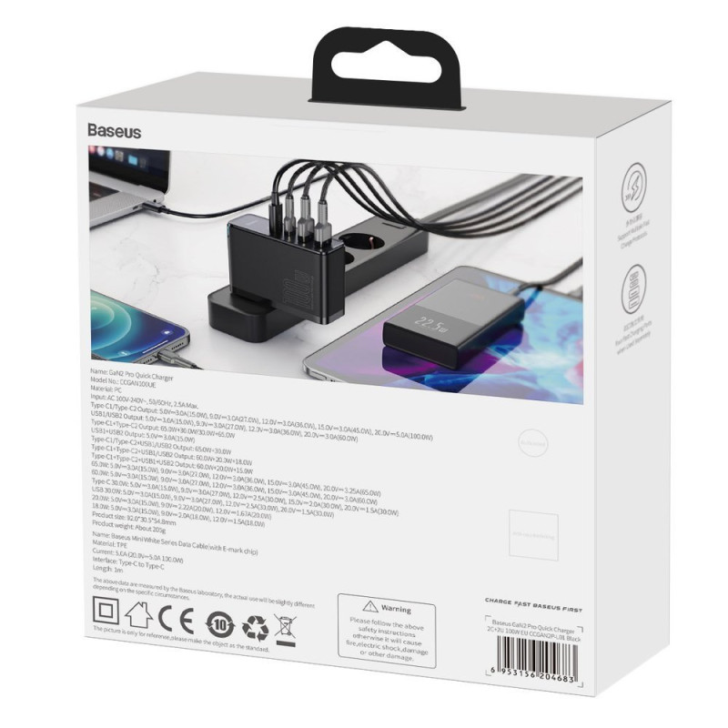 GaN2 Pro USB greitas įkroviklis USB-C QC PD 100W juodas