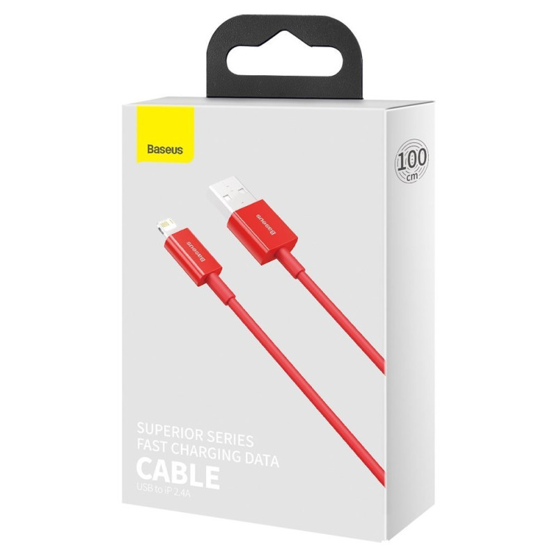 Puikus iPhone USB laidas - Lightning 2.4A 1m raudonas