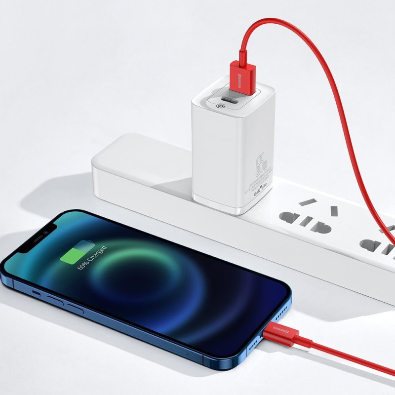 Puikus iPhone USB laidas - Lightning 2.4A 1m raudonas