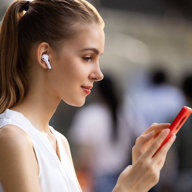 W3 Bluetooth 5.0 TWS belaidės ausinės, įdedamos į ausis, atsparios vandeniui IP55, baltos spalvos