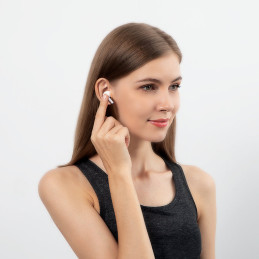 
W3 Bluetooth 5.0 TWS belaidės ausinės, įdedamos į ausis, atsparios vandeniui IP55, baltos spalvos
