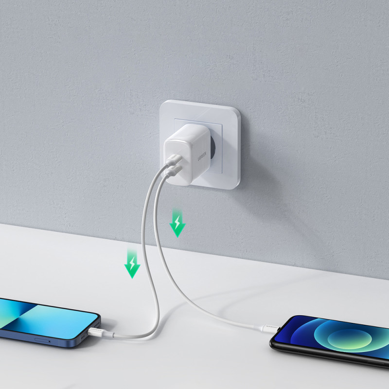 2x USB-C 40W Power Delivery telefono įkroviklis, baltas