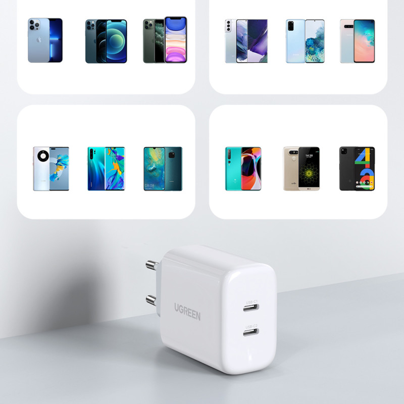 2x USB-C 40W Power Delivery telefono įkroviklis, baltas