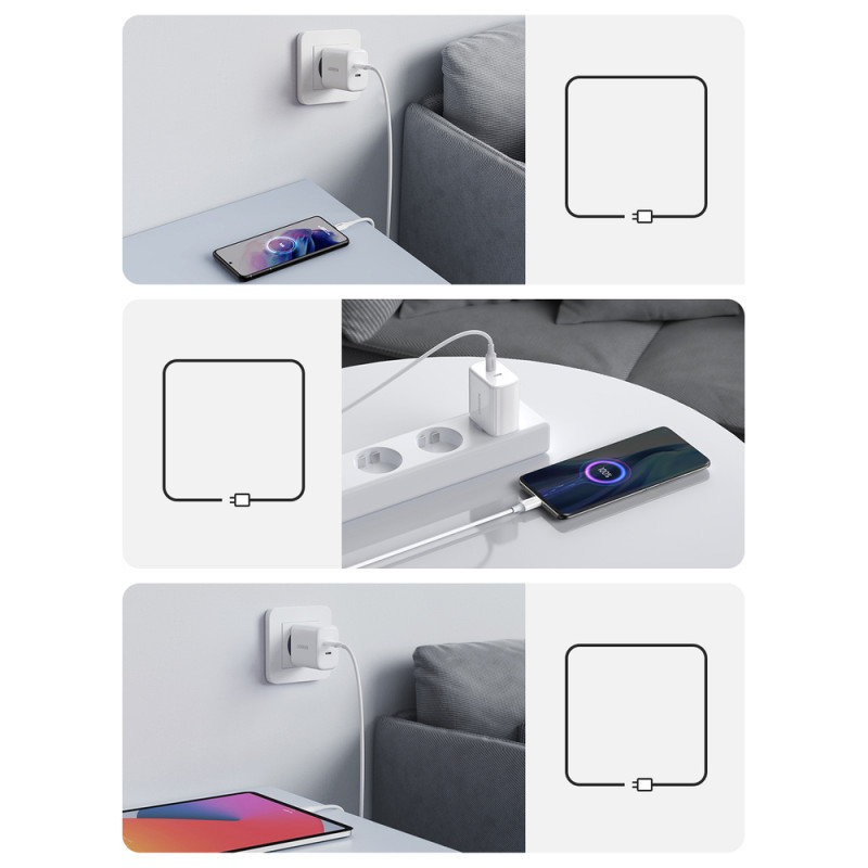 2x USB-C 40W Power Delivery telefono įkroviklis, baltas