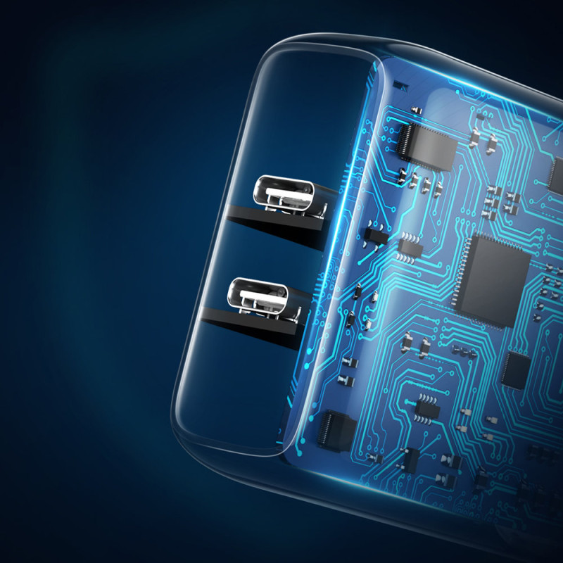 2x USB-C 40W Power Delivery telefono įkroviklis, baltas