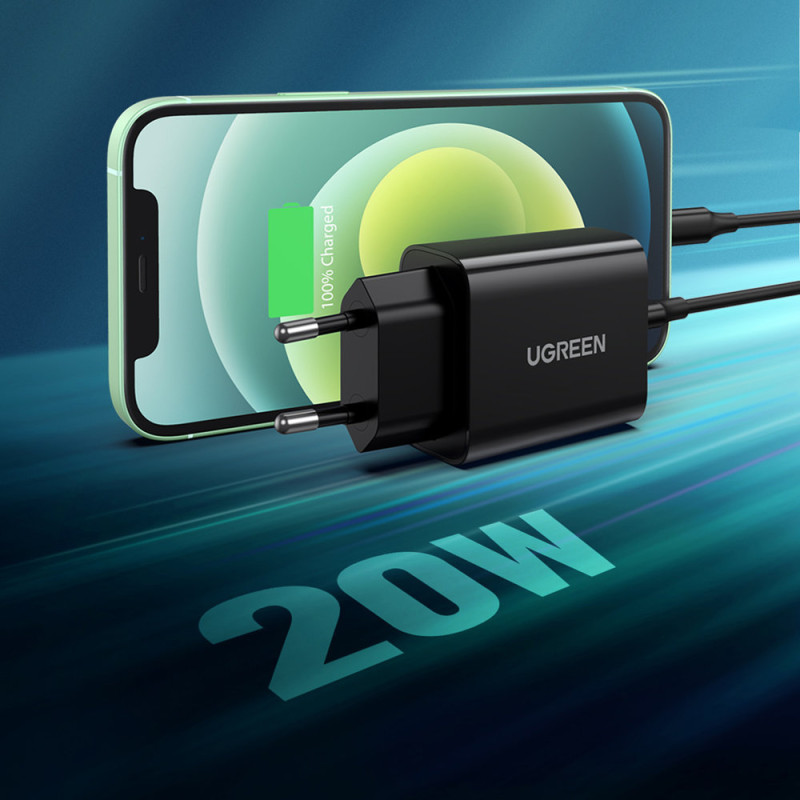 USB-C 20W Power Delivery telefono įkroviklis, juodas