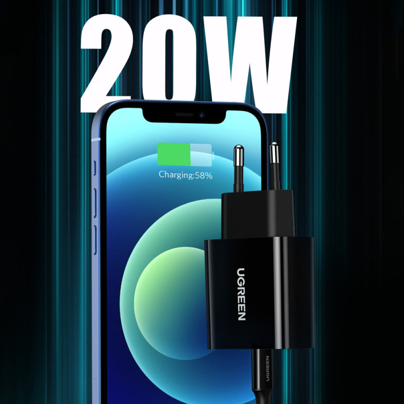 USB-C 20W Power Delivery telefono įkroviklis, juodas