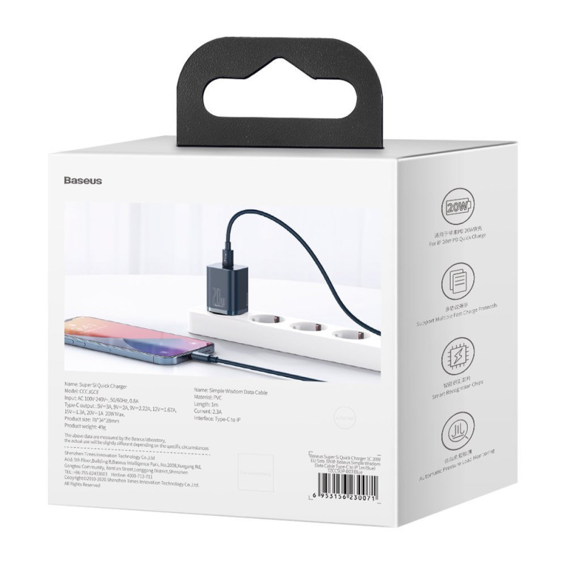 Super Si 1C greitas USB-C įkroviklis 20 W Power Delivery mėlynas