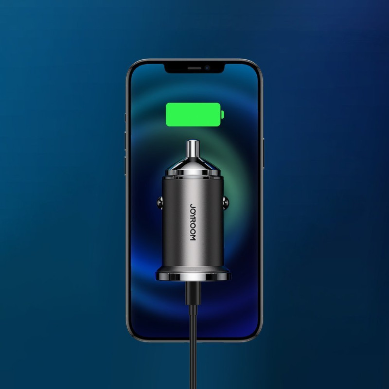 Greitas USB-C automobilinis įkroviklis USB 45W 5A PD QC 3.0 AFC SCP pilka