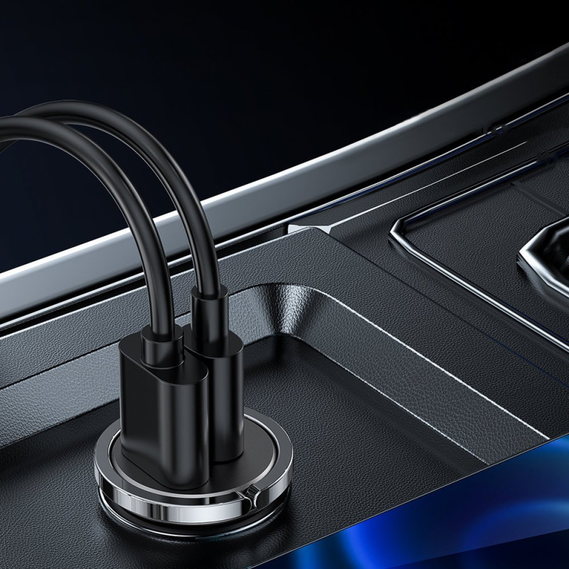 Greitas USB-C automobilinis įkroviklis USB 45W 5A PD QC 3.0 AFC SCP pilka