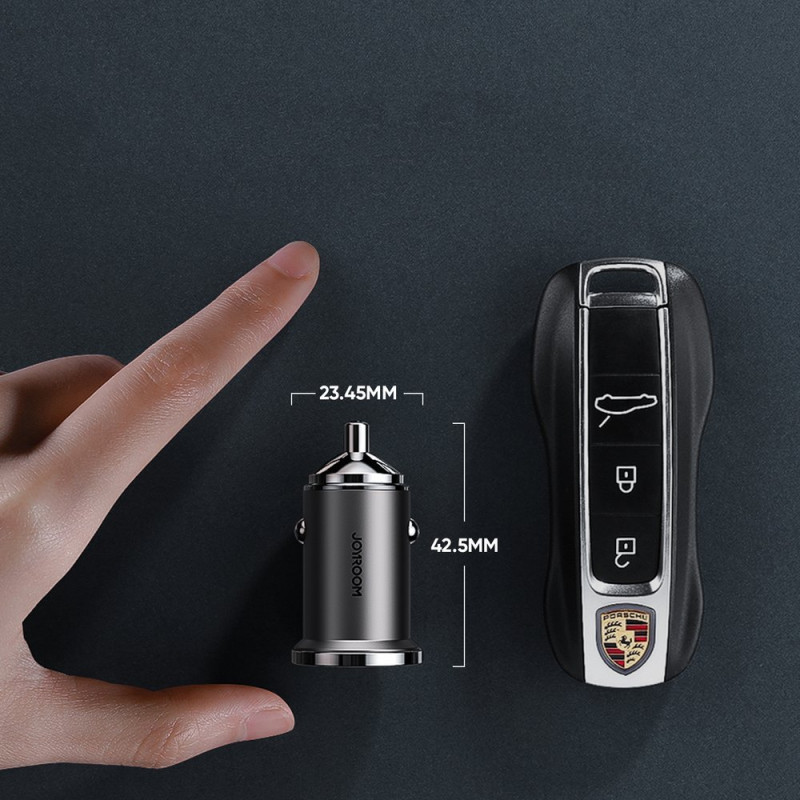 Greitas USB-C automobilinis įkroviklis USB 45W 5A PD QC 3.0 AFC SCP pilka
