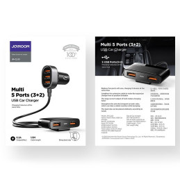 
Greitas automobilinis įkroviklis 5x USB 6.2A su ilgintuvu, juodas
