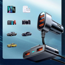 
Greitas automobilinis įkroviklis 5x USB 6.2A su ilgintuvu, juodas
