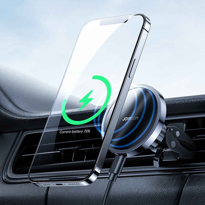 Magnetinis automobilinis laikiklis Qi 15W MagSafe indukcinis įkroviklis iPhone juodas