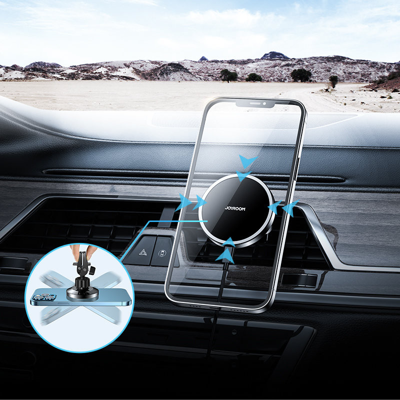 Magnetinis automobilinis laikiklis Qi 15W MagSafe indukcinis įkroviklis iPhone juodas