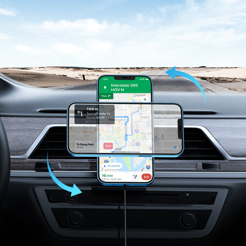 Magnetinis automobilinis laikiklis Qi 15W MagSafe indukcinis įkroviklis iPhone juodas