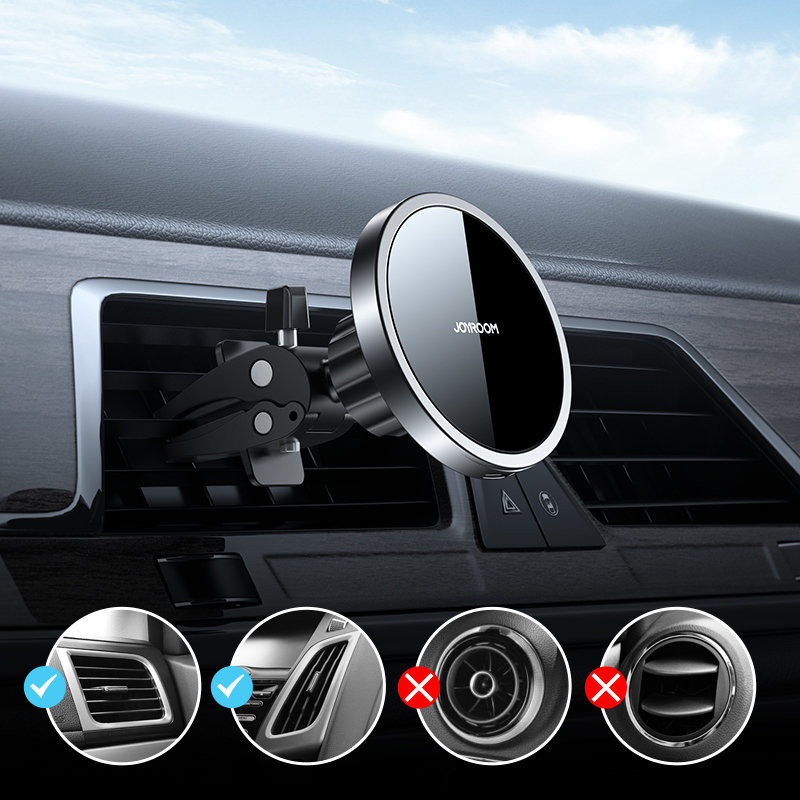 Magnetinis automobilinis laikiklis Qi 15W MagSafe indukcinis įkroviklis iPhone juodas