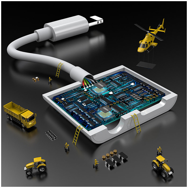 Adapterio ausinių skirstytuvas iPhone Lightning – Lightning 3,5 mm mini lizdas baltas