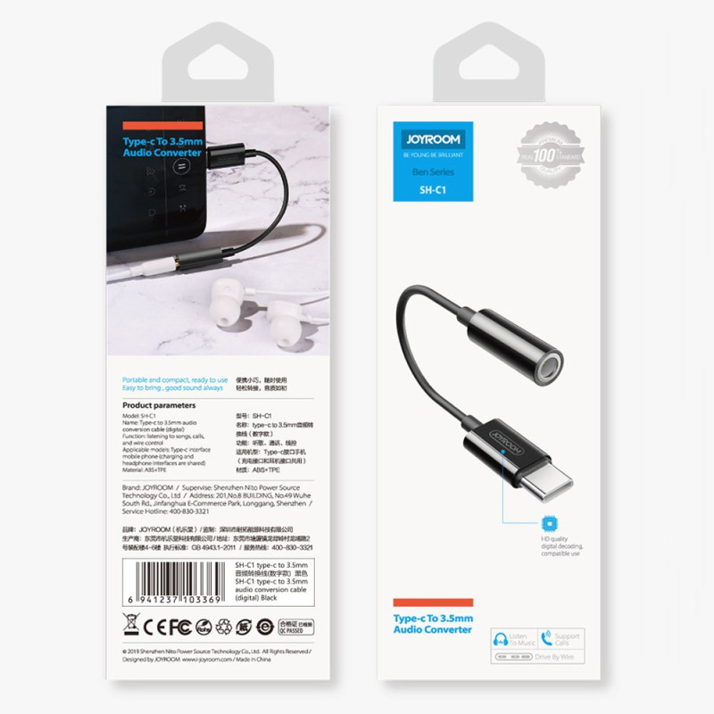 
Ausinių adapteris 3,5 mm mini lizdas - USB-C kištukas, juodas
