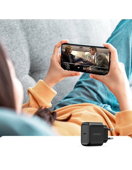 
USB-C 25W PD telefono įkroviklis + 2m juodas USB-C laidas
