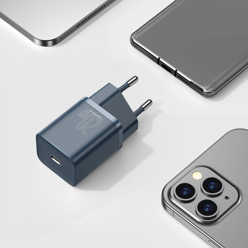 Super Si 1C greitas USB-C 20W PD įkroviklis + iPhone Lightning laidas 1m mėlynas