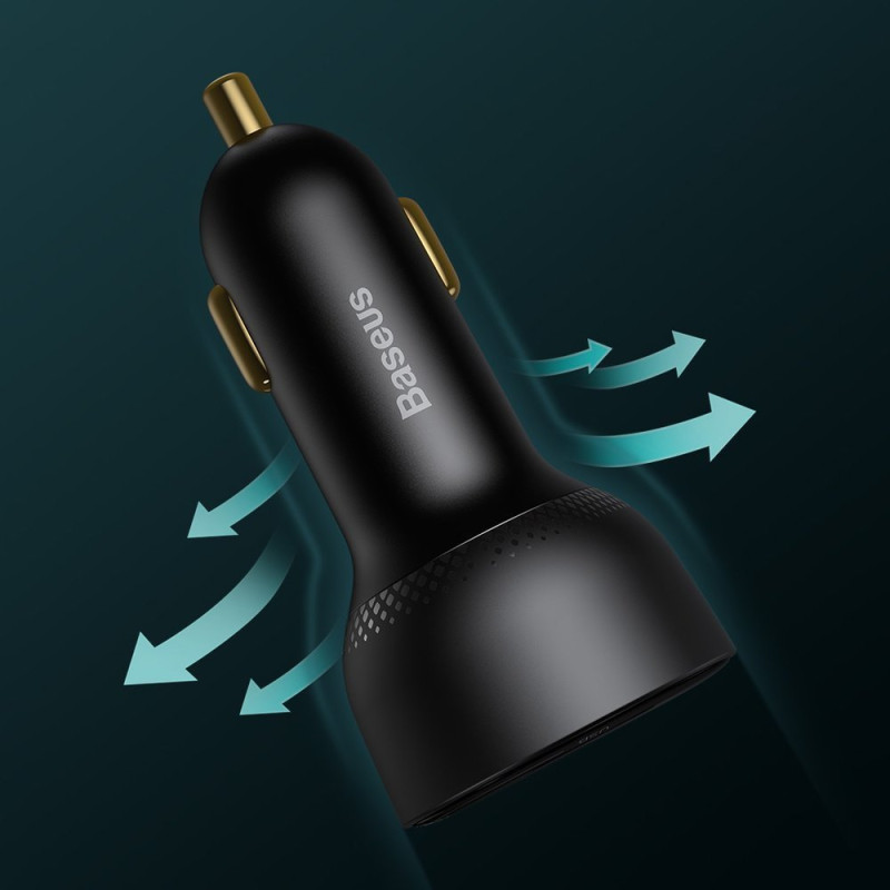 Superme USB greitas automobilinis įkroviklis USB-C PPS QC PD + 1m juodas laidas