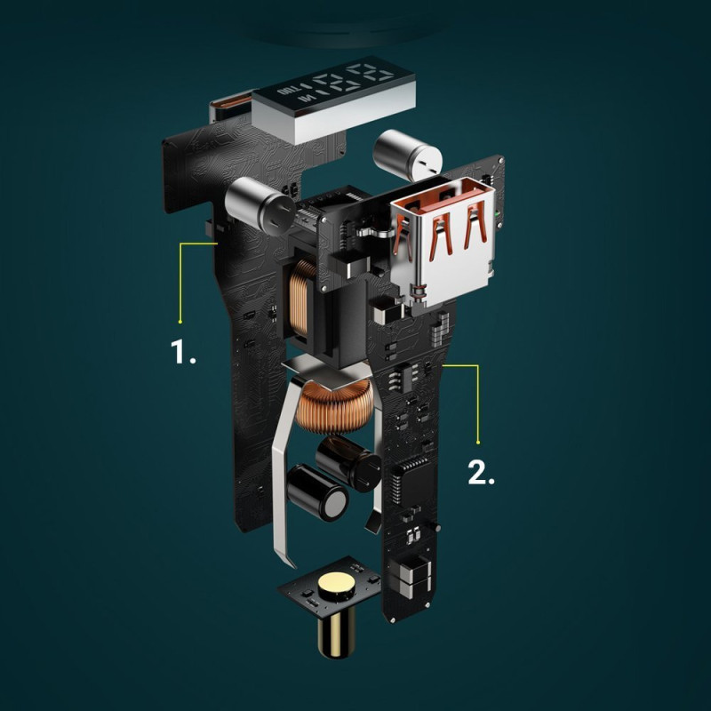 Superme USB greitas automobilinis įkroviklis USB-C PPS QC PD + 1m juodas laidas
