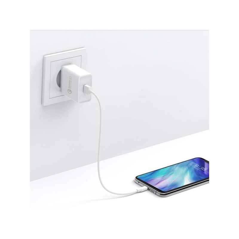Quick Charge 3.0 18W 3A USB baltas greitas įkroviklis