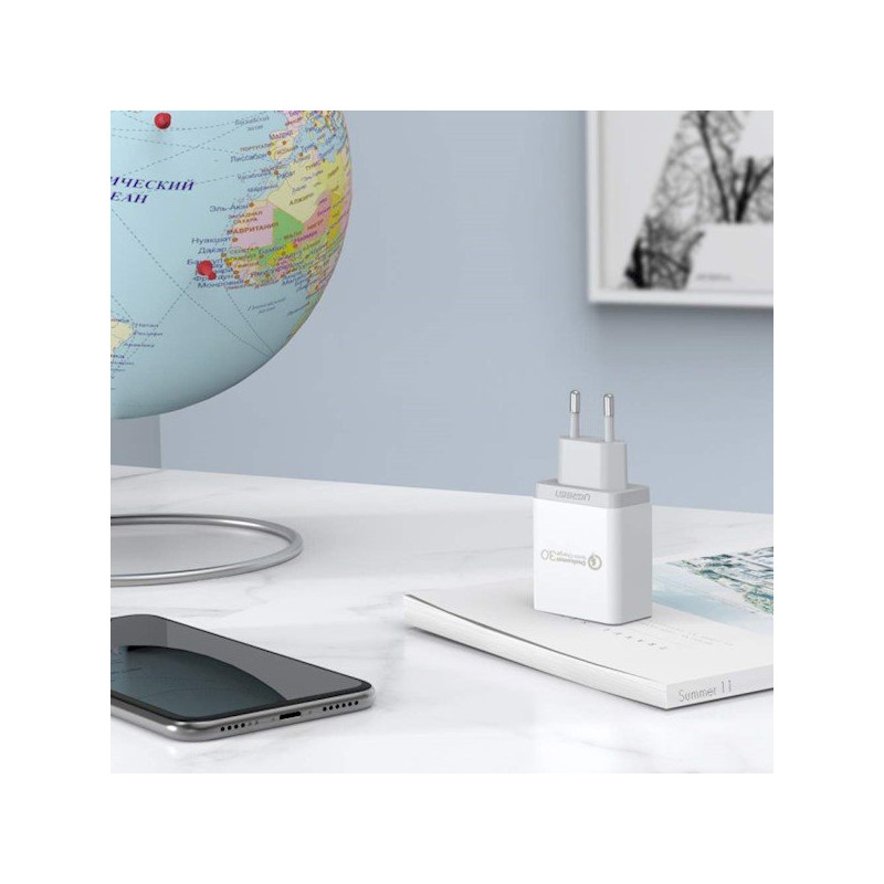 Quick Charge 3.0 18W 3A USB baltas greitas įkroviklis