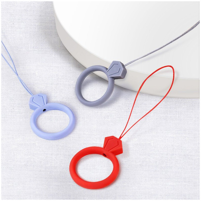 Silikono telefono dirželis, deimantinis žiedo pakabukas, geltonas piršto žiedas