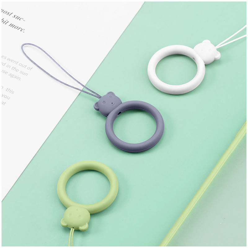 Silikoninis telefono dirželis, meškiuko pakabukas, piršto žiedas, tamsiai žalia