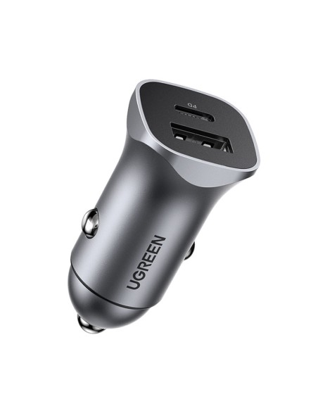 
USB-C USB 24W Power Delivery Quick Charge automobilinis įkroviklis, pilkas
