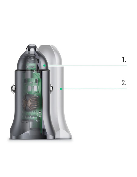 
USB-C USB 24W Power Delivery Quick Charge automobilinis įkroviklis, pilkas
