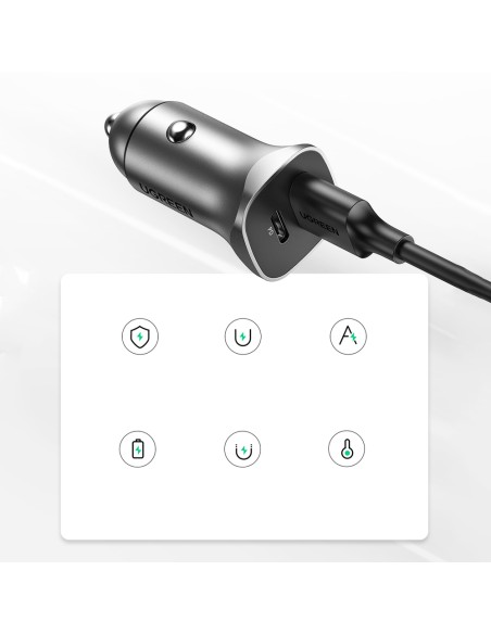 
USB-C USB 24W Power Delivery Quick Charge automobilinis įkroviklis, pilkas
