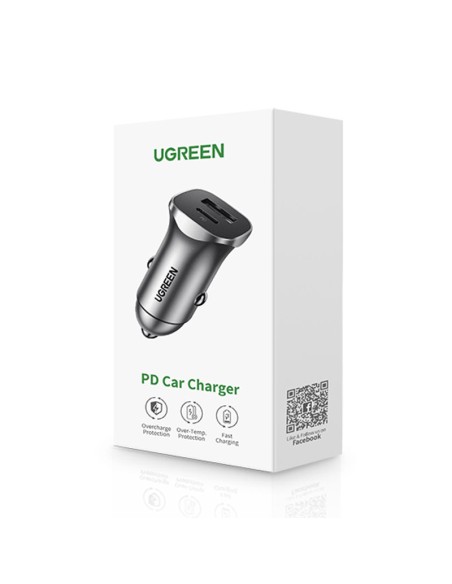 
USB-C USB 24W Power Delivery Quick Charge automobilinis įkroviklis, pilkas
