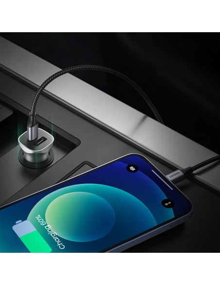 
USB-C USB 24W Power Delivery Quick Charge automobilinis įkroviklis, pilkas
