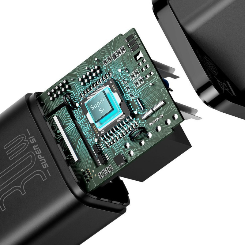 Super Si 1C greitas USB-C įkroviklis 30 W Power Delivery Quick Charge juodas
