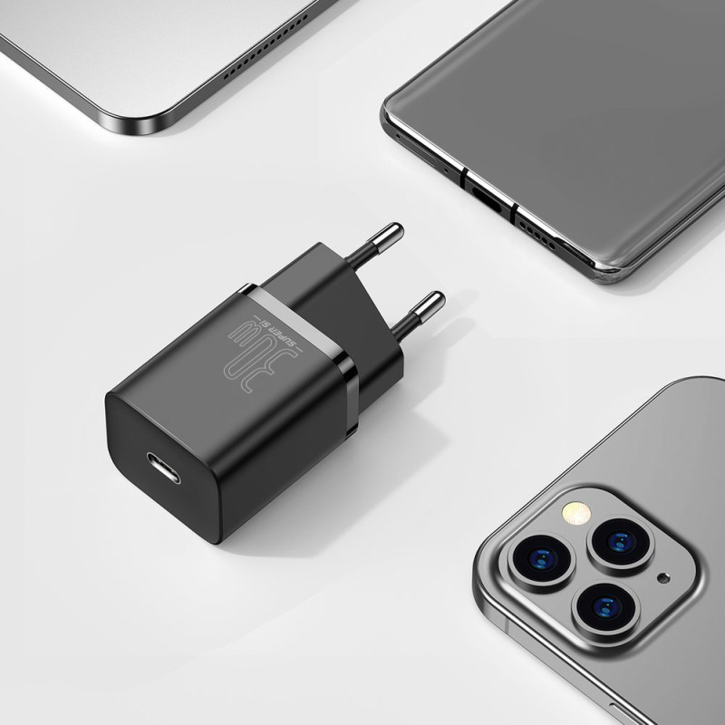 Super Si 1C greitas USB-C įkroviklis 30 W Power Delivery Quick Charge juodas
